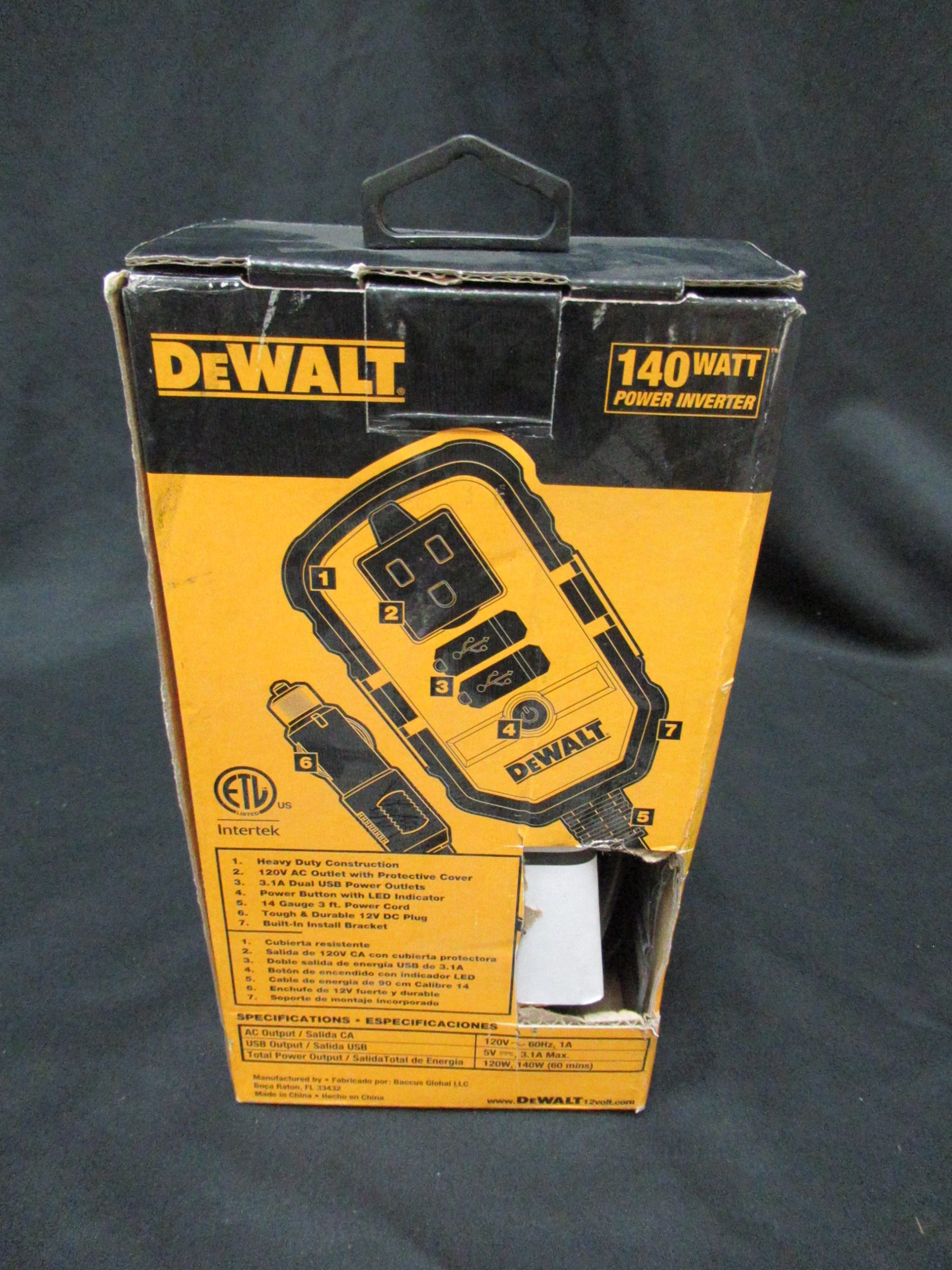 DeWALT 140 WATT POWER INVERTER 12V DC to 120V AC 2 USB HEAVY DUTY CONSTRUCTION