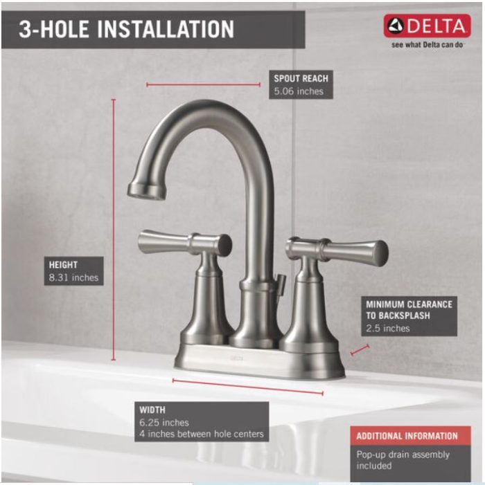 Delta Chamberlain 25747LF-SP 2-Handle Centerset Bathroom Faucet Brushed Nickel