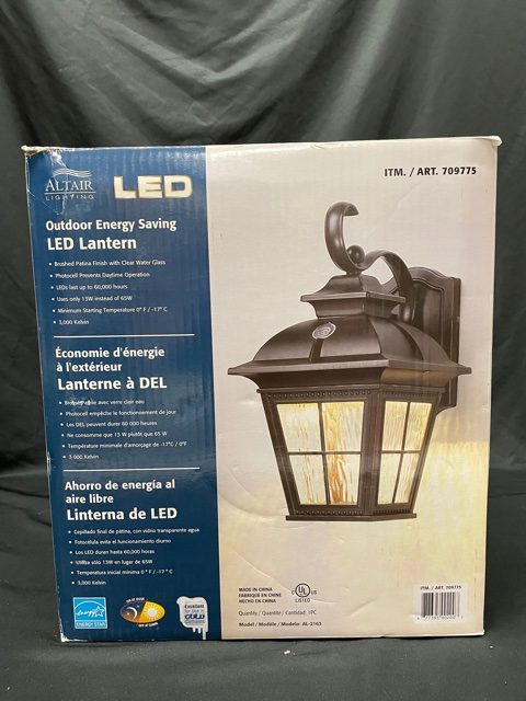 Altair LED Lantern Brushed Patina Finish, Outdoor Clear Glass Water AL-2163