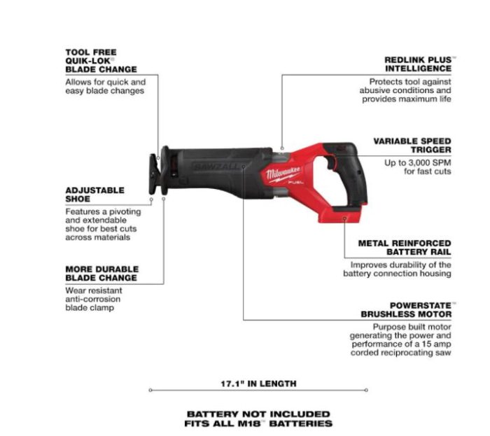 M18 FUEL GEN-2 18-Volt Lithium-Ion Brushless Cordless SAWZALL Reciprocating Saw (Tool-Only) 2821-20