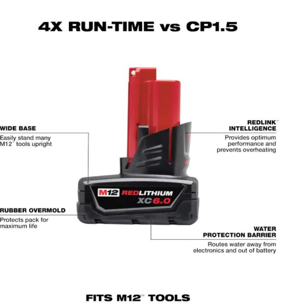 Milwaukee M12 12-Volt Lithium-Ion XC Extended Capacity 6.0Ah Battery 48-11-2460