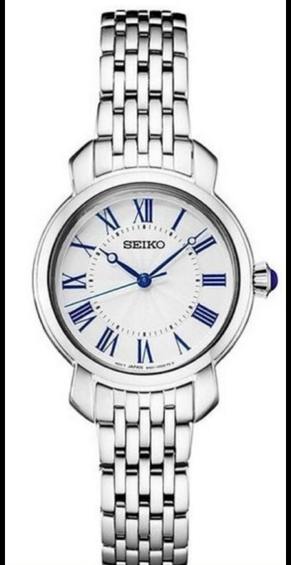 Seiko SUR629 Women's Blue Roman Numeral White Dial Stainless Watch